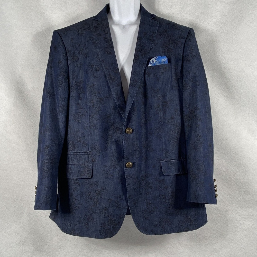 Tallia Jacket Mens 44R Blue Blazer Sport Coat Floral 100% Cotton